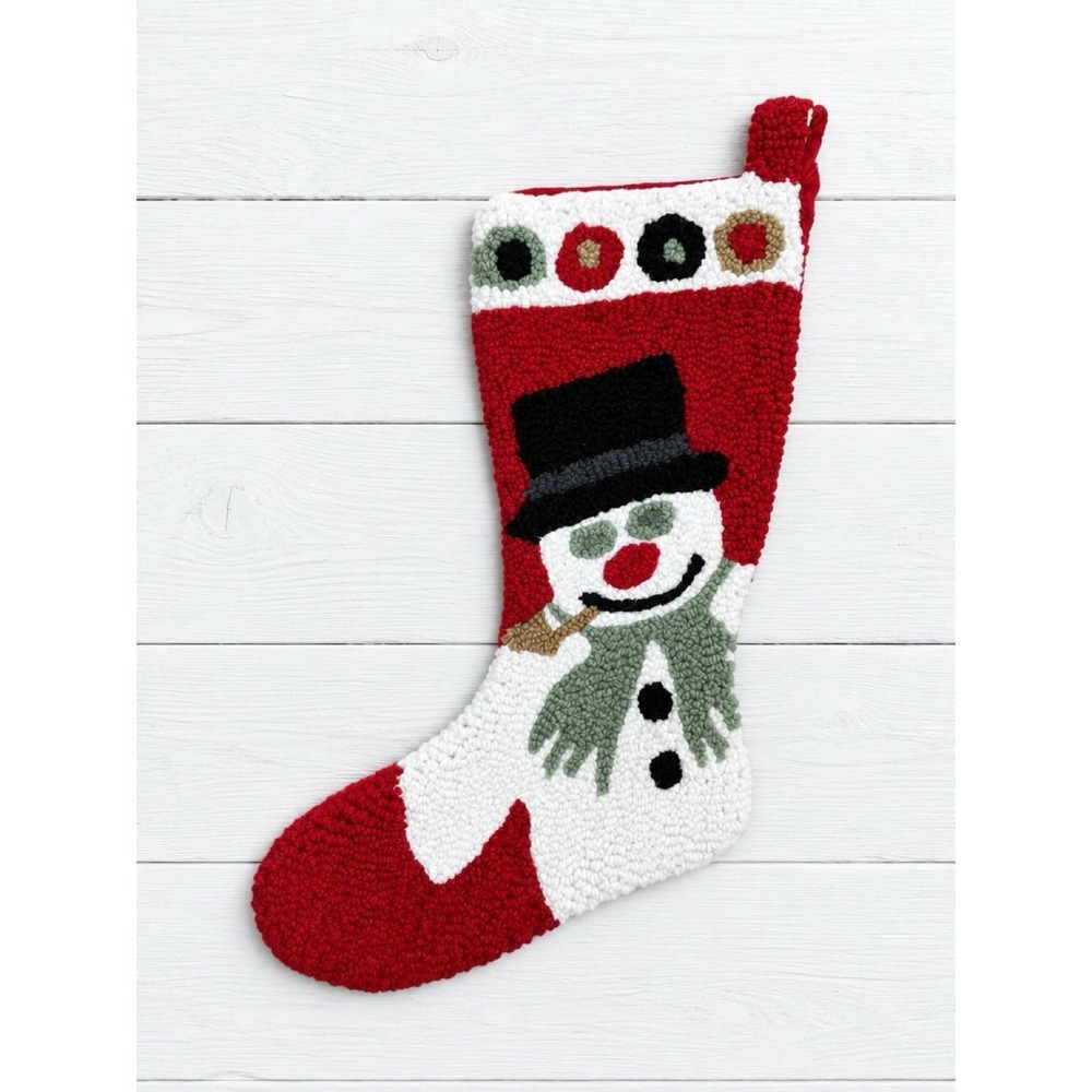 Laura Megroz Chandler 4 Corners Vintage 2006 Hooked Wool Snowman Stocking 9x20